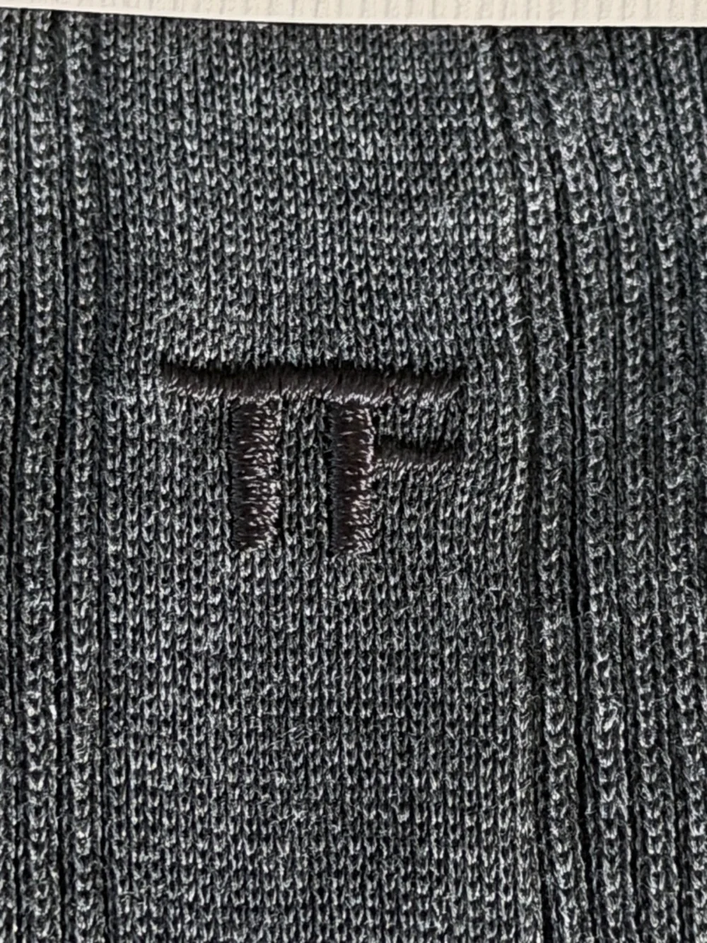 Tom Ford Charcoal Gray Embroidered TF Logo Ribbed Cotton Soft Dress Crew Socks